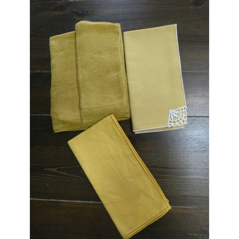 VTG Mixed Lot of 4 Mustard Yellow Cloth Napkins Gimbals Cotton Gauzy Rectangle